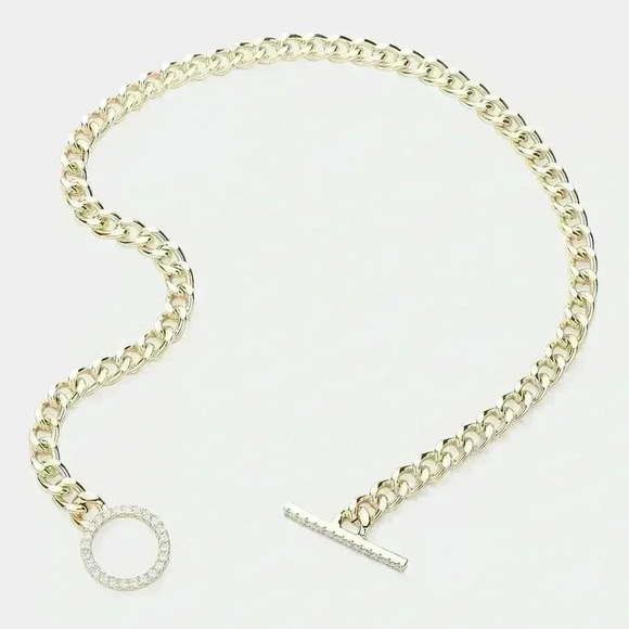 Gold & Stone Paved Necklace With Toggle Closure - Picture 3 of 4